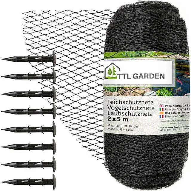 TTL GARDEN Teichschutznetz Anthrazit aus HDPE mit 12x12mm Maschenweite, Fläche: 2 x 5 m - Bild 1