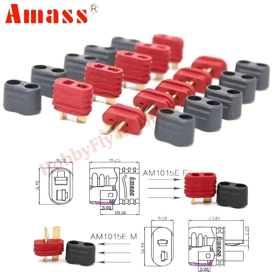 Amass Deans T-Stecker Set Männlich-Weiblich in Rot mit Schutzhülle für RC Lipo Akku Flugzeug und Spielzeug Verbindungen, 10 Paare - Bild 1