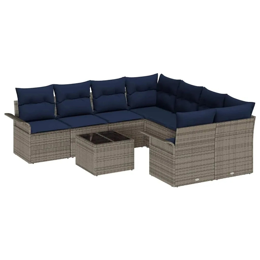 vidaXL Gartensofa-Set aus Poly-Rattan in Grau und Blau mit 9 Kissen und Tisch - Bild 2