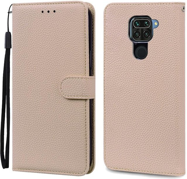 Xiaomi Redmi Note 9 Handyhülle aus weichem TPU Leder in Beige als Brieftasche und Flip-Case - Bild 1