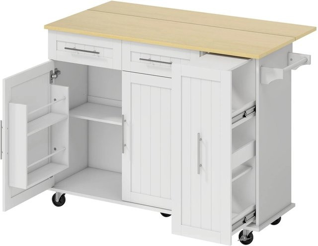 HOMCOM Kücheninsel aus MDF in Weiß, modern und matt, B/T/H: 129 x 65 x 91 cm - Bild 1