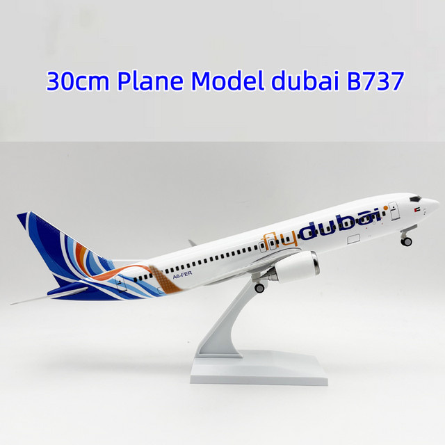 ZOCO Dubai Airlines B737 Flugzeugmodell, Harz, 30 cm, mit Rädern - Bild 1