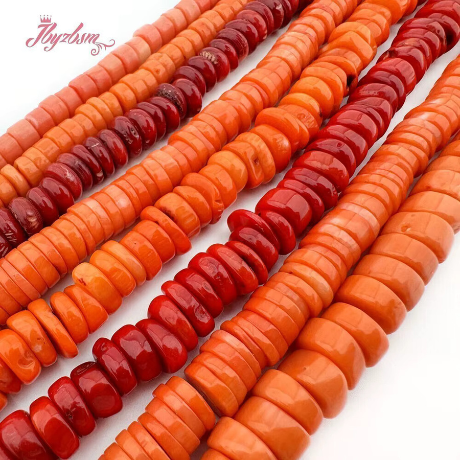 Koralle Heishi Rondelle Perlen, Orange Rot Weiß, 15" - Bild 2