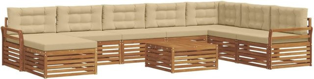 vidaXL Sofagarnitur aus Akazie Massivholz in Natur und Beige, 9-teiliges U-Shape Set mit Polsterkissen und Armlehnen - Bild 1