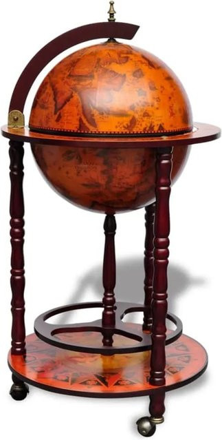 vidaXL Globus-Bar aus Eukalyptusholz in Braun mit Flaschenregal und Rollen, B/T/H: 102 x 47 x 47 cm - Bild 1