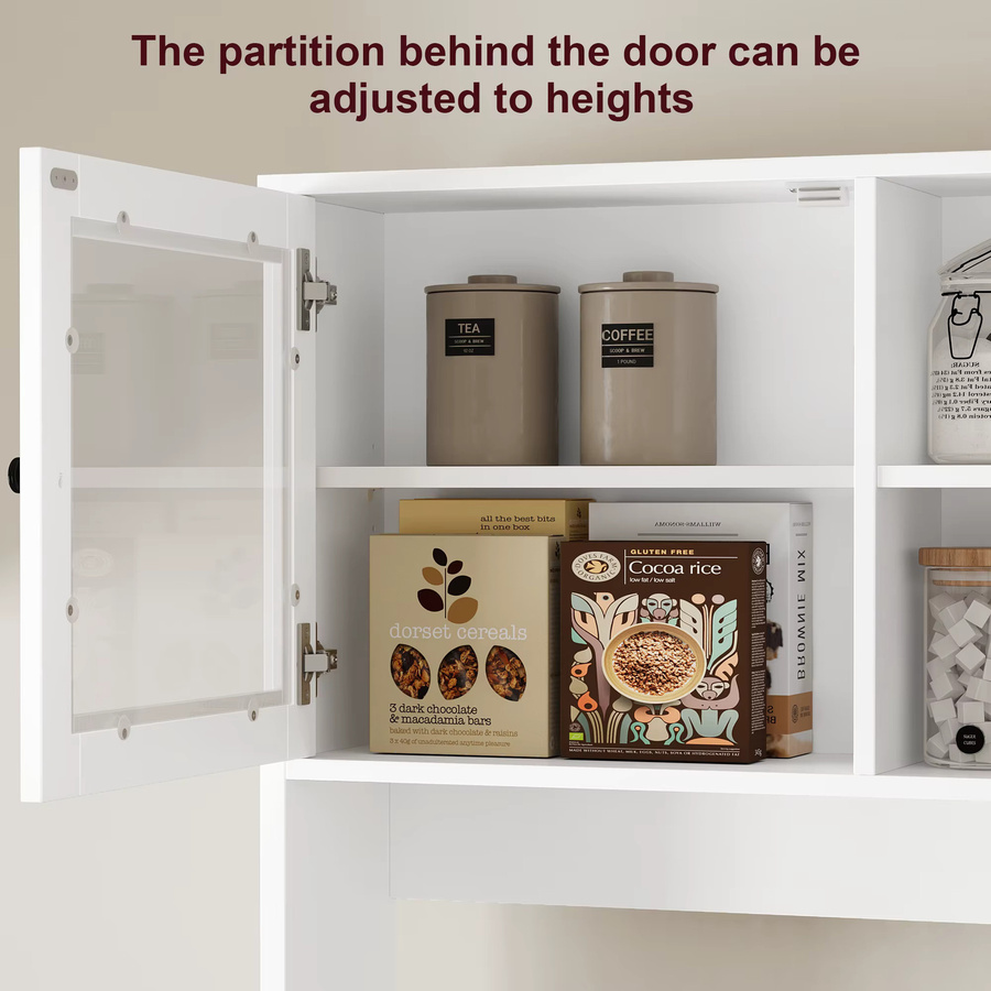Getone Küchenbuffet in Weiß mit Glastüren und 4 Schubladen, B/H/T: 180 x 80 x 40 cm - Bild 2
