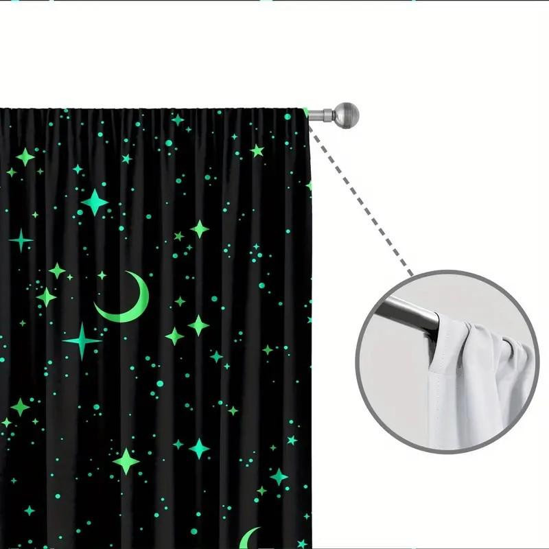 2er-Set Verdunkelungsvorhänge mit Mond- und Sternenmuster aus Polyester für Schlafzimmer und Wohnzimmer, Breite: 100 cm, Höhe: 70 cm - Bild 3