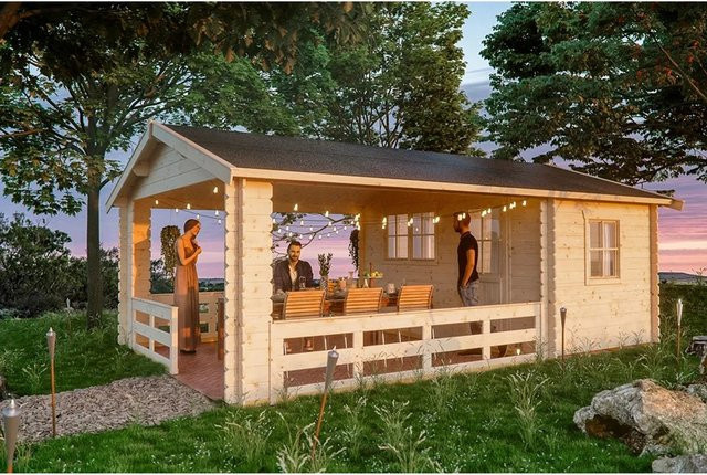SKANHOLZ Holz-Gartenhaus Alicante 3 in Natur und Beige mit Terrasse, B/T/H: 420 x 258 x 653 cm - Bild 1