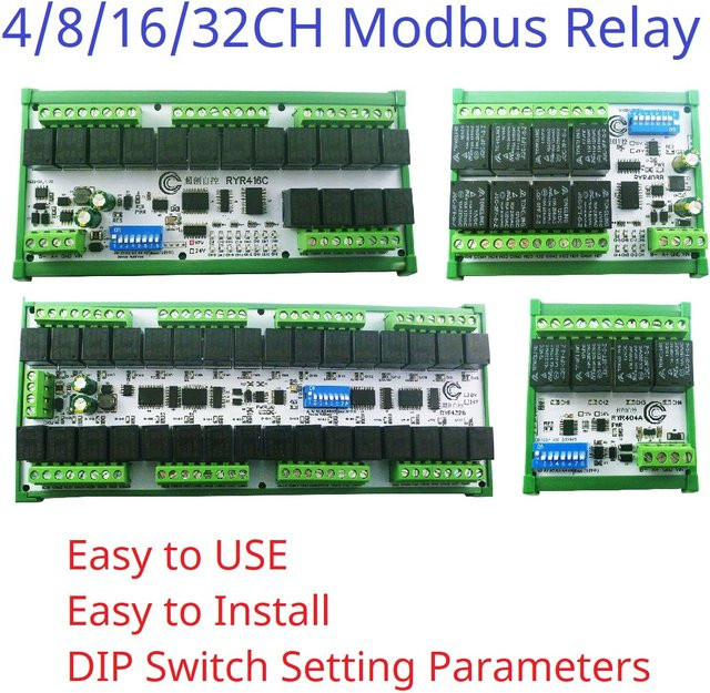 Eletechsup RS485 Modbus RTU Relais Modul mit UART und DIP-Setup für 4 bis 32 Kanäle, 12V/24V DC, Farbe: Grün - Bild 1