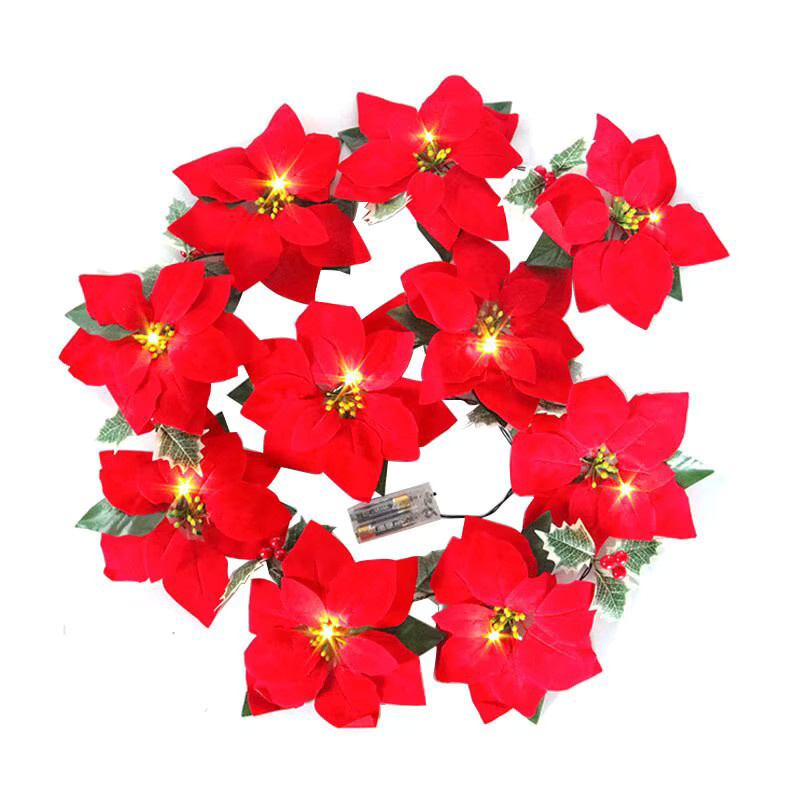 Cyuan Weihnachtsstern Lichterkette mit roten Stoffblumen in Warmweiß für Indoor und Outdoor Dekoration - Bild 5