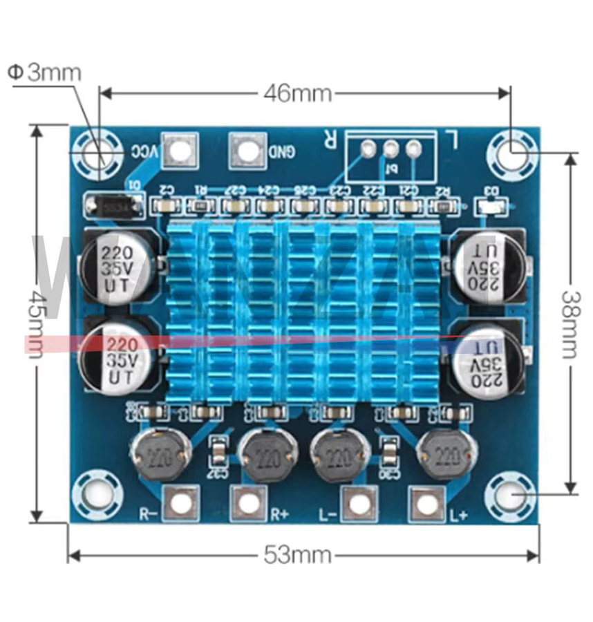 AITEWIN ROBOT Digital Stereo Audio Power Verstärker TPA3110 XH-A232 2,0 Kanal 30W + 30W Blau C6-001 - Bild 3