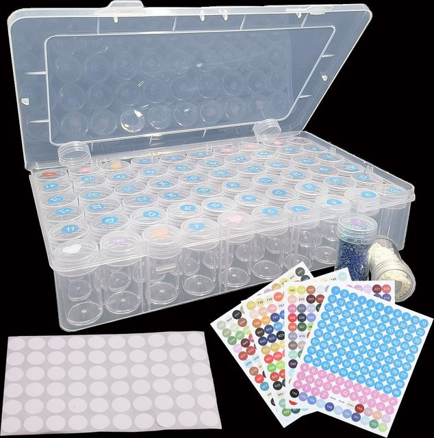 Aufbewahrungsbox für 5D Diamantmalerei Perlen und Mosaik-Zubehör aus Kunststoff mit Etiketten-Aufklebern - Bild 1