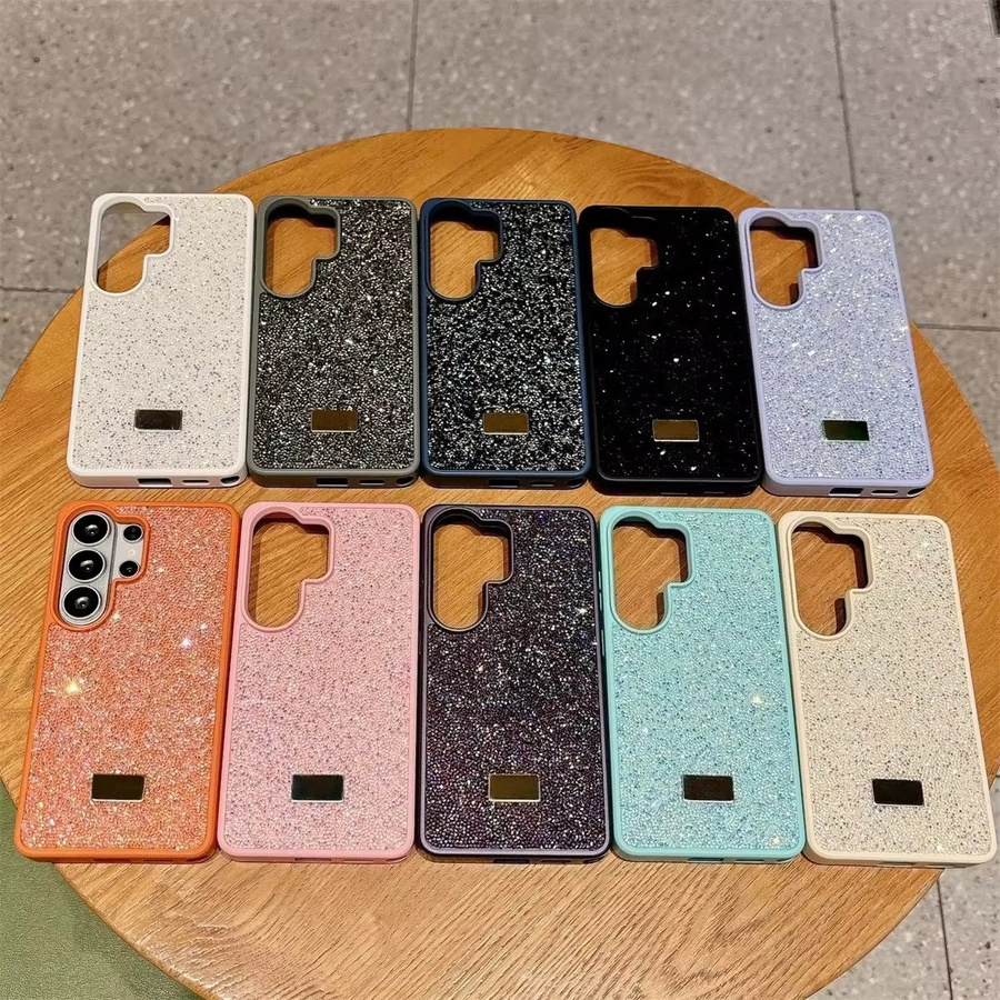 Glitzernde Handyhülle mit Diamant-Effekt und Metall-Logo für Samsung Galaxy S23 S24 S25 S26 Ultra Plus in Schwarz - Bild 1