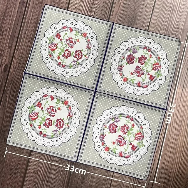 GUANYAO Einweg Servietten mit floralem Blumenmuster in Rosa und Blau, 20er Paket, B: 33 cm - Bild 1