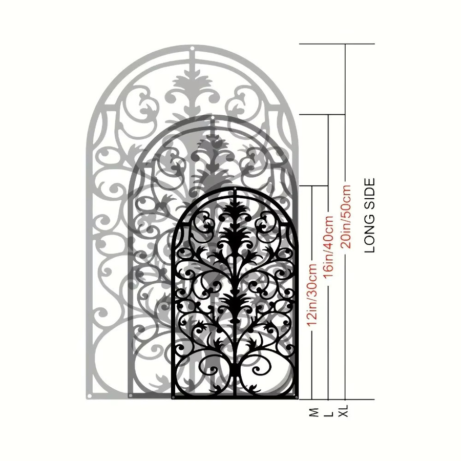 CIFBUY Gotische Bogen-Metallwandkunst in Schwarz mit floralem Design als barocke Eisenfenster-Dekoration - Bild 4