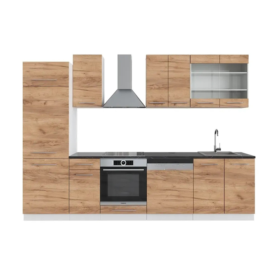 Vicco Fame-Line Küchenzeile Goldkraft Eiche Weiß Anthrazit, B: 300 cm, H: 82 cm, T: 60 cm - Bild 2