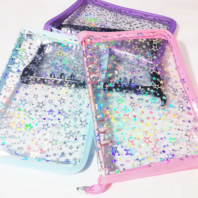 Laser Star Reißverschluss-Sammelmappe A7 Transparentes Kpop Idol Fotoalbum als nachfüllbarer Organizer für DIY Tagebuch und Kawaii Schreibwaren in Multicolour - Bild 3