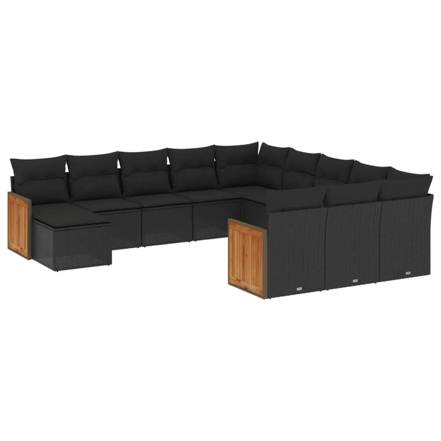 vidaXL 12-teilige Garten-Sofagarnitur aus Poly-Rattan und Akazienholz in Schwarz mit UV-beständigen Kissen - Bild 2