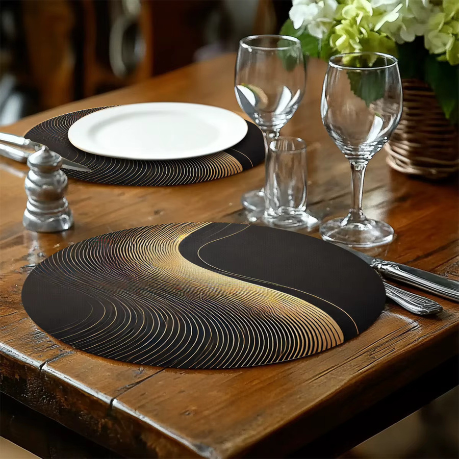 VIKAMA Runde Platzsets aus Kunstleder mit modernem Linien-Design in Schwarz, 4 oder 6 Stück im Set - Bild 2