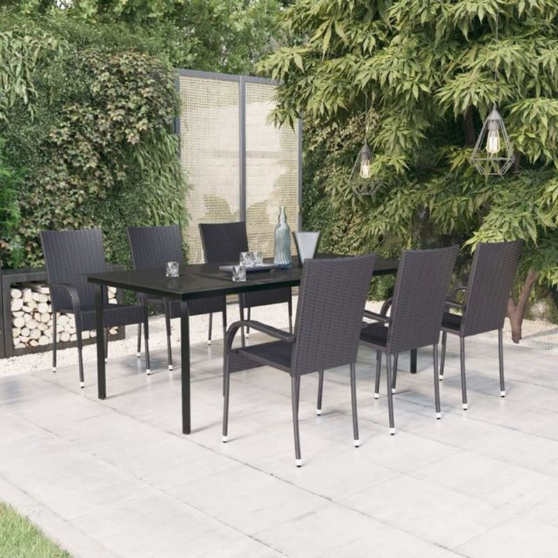 7-tlg. Gartenmöbel-Set aus Polyrattan und Glas in Schwarz von vidaxl - Bild 1