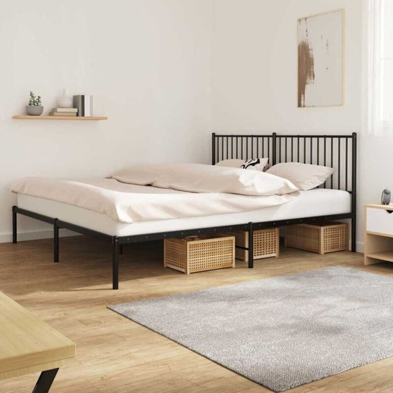 Vidaxl Metallbett mit Kopfteil in Schwarz, B/T/H: 180 x 200 cm - Bild 1