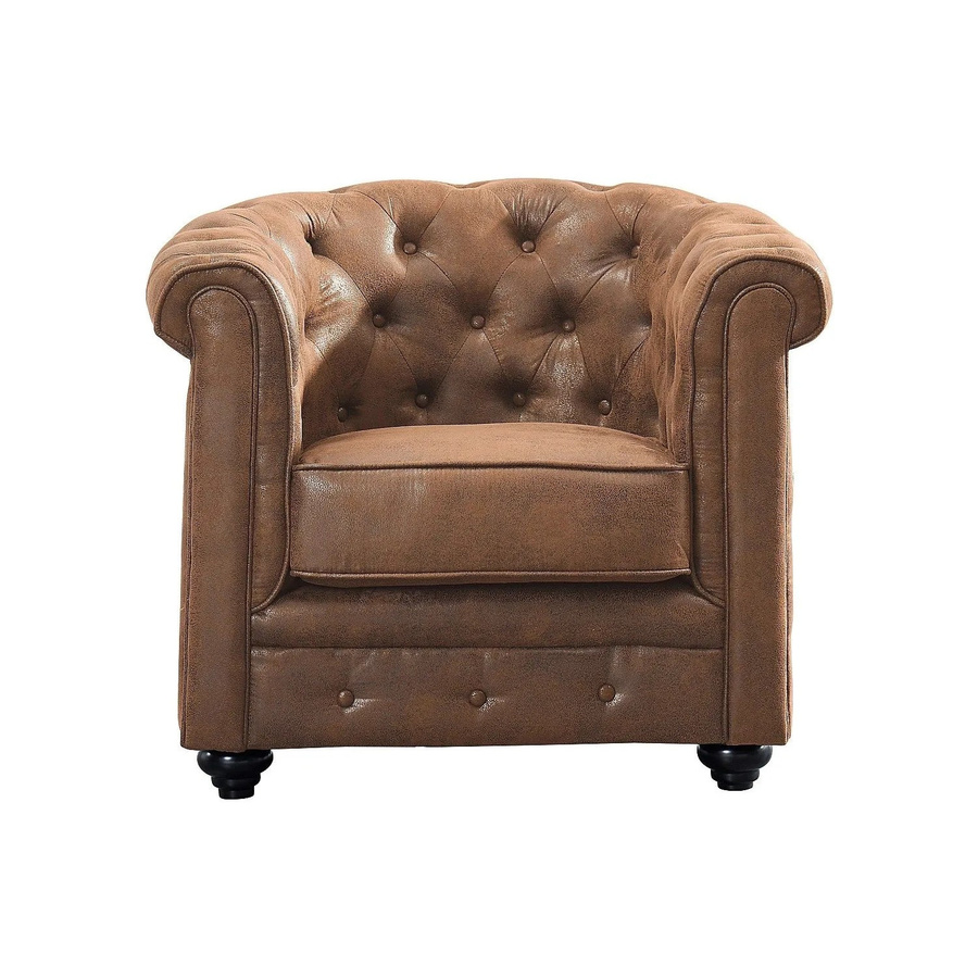 Vente-unique Chesterfield Sessel mit gerader Rückenlehne in Braun aus Microfaser, Höhe: 82 cm - Bild 2