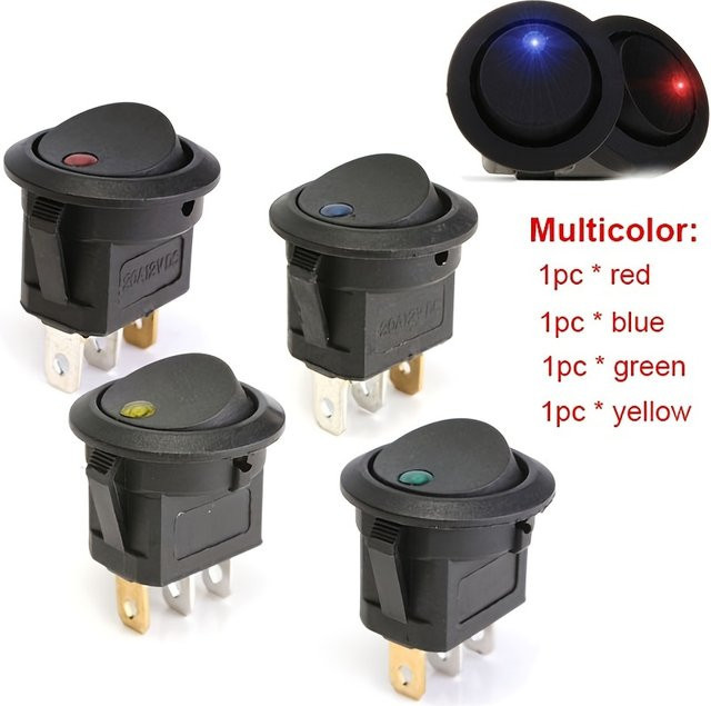 12 Stück ELECAPITAL runder Wippschalter 12 V, zweistufiger 3-poliger LED-Lichtschalter EIN-AUS in Schwarz und Multicolor für Marine-Anwendungen - Bild 1