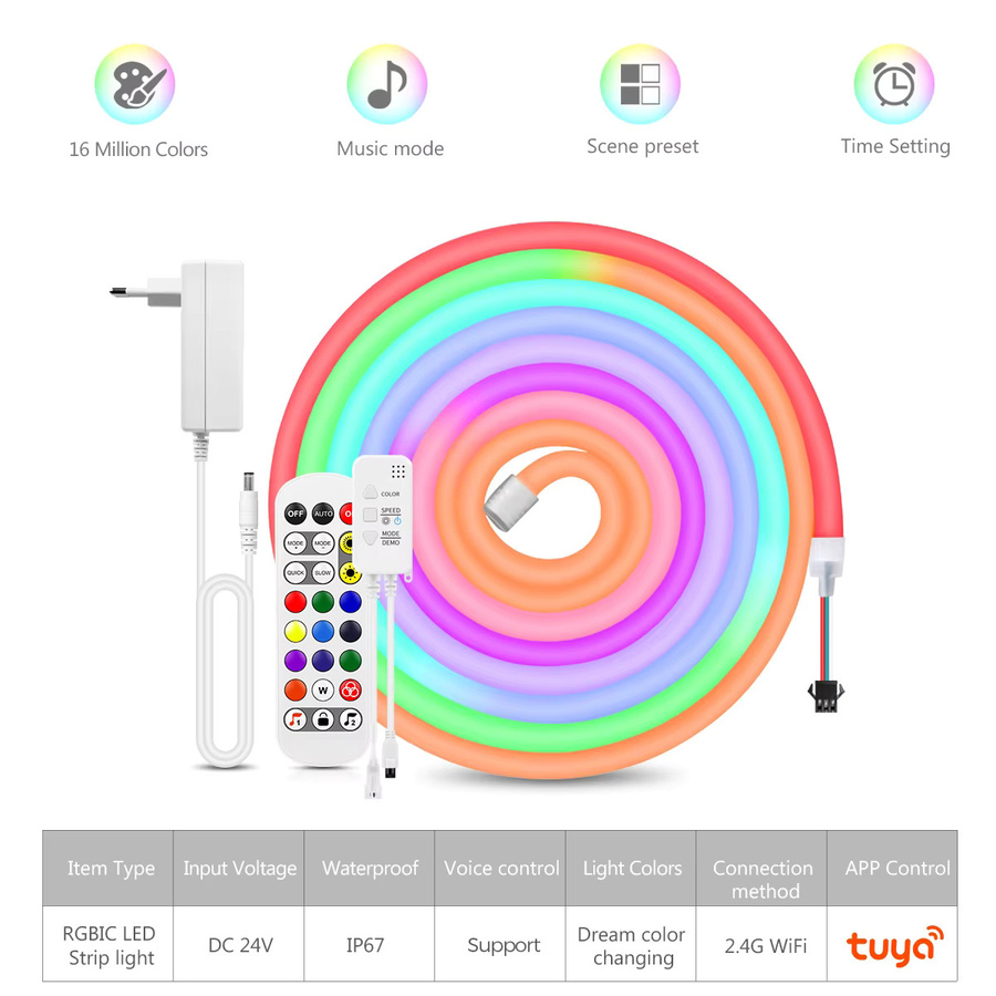 TUYA RGBIC Neonstreifen LED Licht mit WiFi Sprachsteuerung für Alexa und Google Home, wasserdichtes Dreamcolor Neonseil zur Dekoration deines Spielzimmers - Bild 4