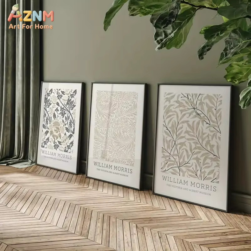 Kayou AZNM William Morris Blumen-Leinwand-Wandkunst, Vintage-Botanikdruck in Beige - Bild 2