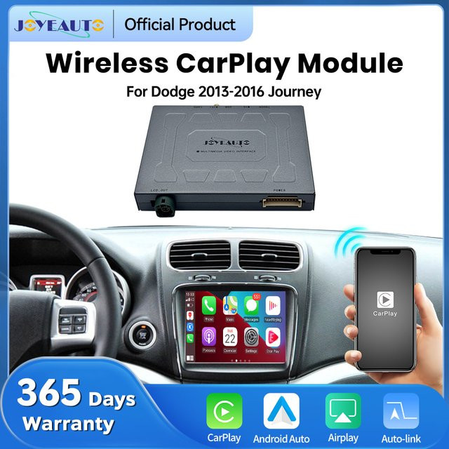 JoyeAuto Kabelloser CarPlay und Android Auto Nachrüst-Decoder für Dodge 2010-2016 mit 8,4 Zoll Uconnect, Mirror-Link USB-Stick, Schwarz - Bild 1