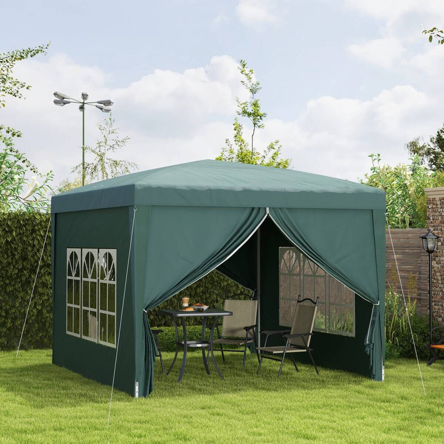 Outsunny Faltpavillon Grün mit 4 Seitenwänden und Fenstern, tragbares Festzelt mit UV-Schutz aus Stahl und Oxford-Stoff für Garten und Veranstaltungen, B/H/L: 2,95 x 2,58 x 2,95 m - Bild 5