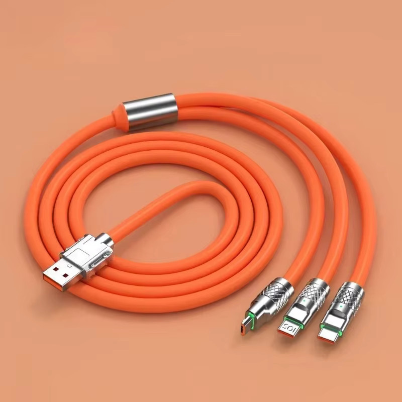 Multifunktionales 3-in-1 Schnellladekabel mit 120 W Leistung, Länge: 1,2 m, Farbe: Orange, geeignet für iPhone, Android, Huawei, Tablet und Laptop - Bild 6