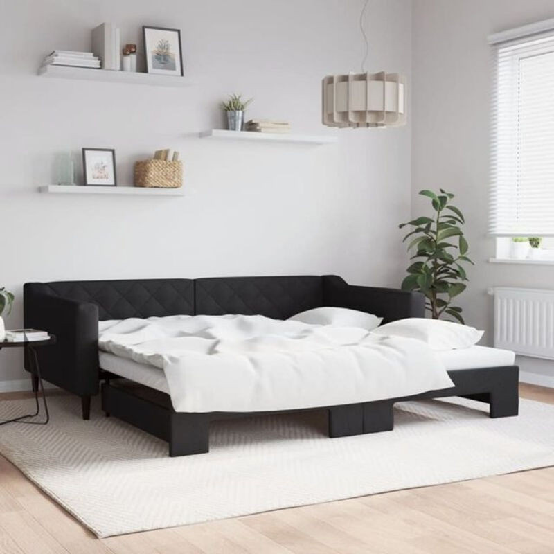Ausziehbares Funktionsbett Vidaxl in Schwarz aus Stoff und Metall, B/T: 100 x 200 cm - Bild 1
