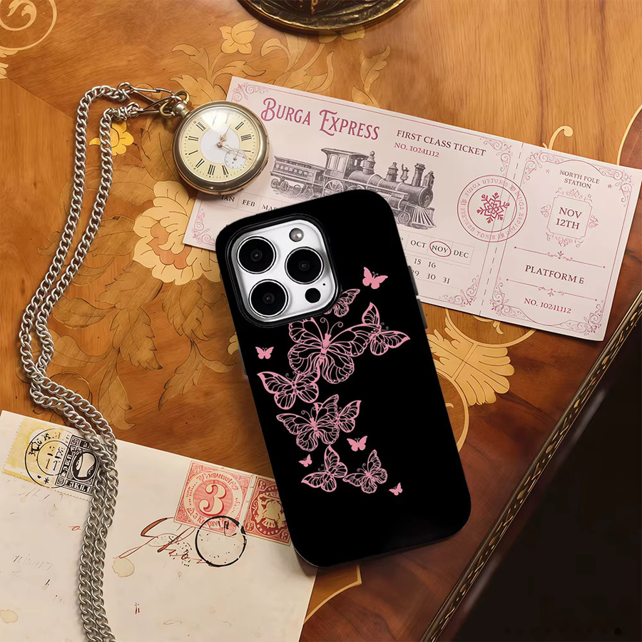 Potdemiel Schmetterlings-Handyhülle in Schwarz und Rosa für iPhone Modelle mit doppelschichtiger Rückseite - Bild 4
