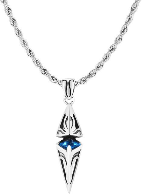mprainbow Halskette Edelstahl, Silber, blauer Zirkonia, 50cm, Unisex - Bild 1