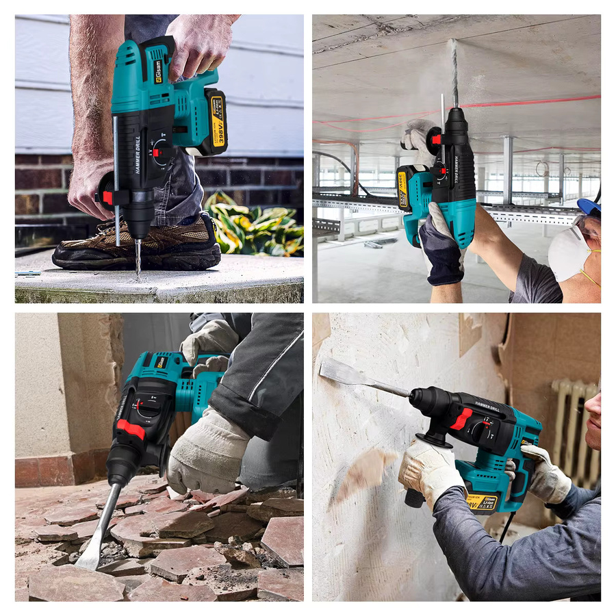 Gisam Bürstloser Elektrischer Bohrhammer 26mm mit 4 Modi und 360 Grad Rotation, Akku-Schlagbohrschrauber kompatibel mit Makita 18V Akku - Bild 2