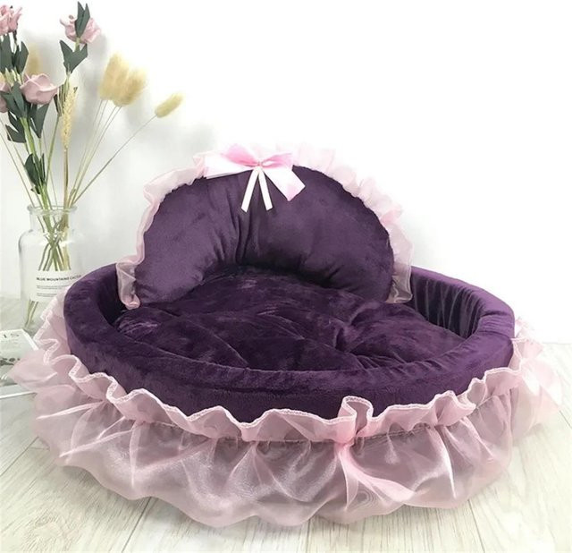Pet Products My 3D Fantasy Schleife Spitze Haustierbett für Hunde in Pink und Purple, ovales Samt-Hundesofa mit abnehmbarem Bezug, B/T/H: 48 x 42 x 12 cm - Bild 1