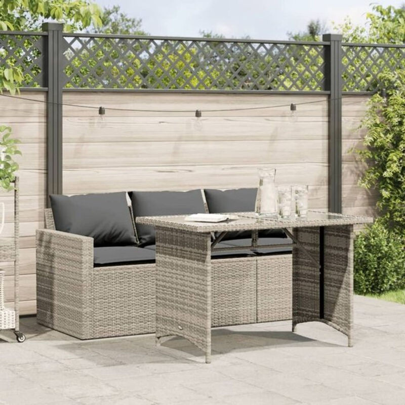 2-teilige moderne Garten-Essgruppe aus Poly-Rattan mit Kissen in Hellgrau von vidaxl - Bild 1