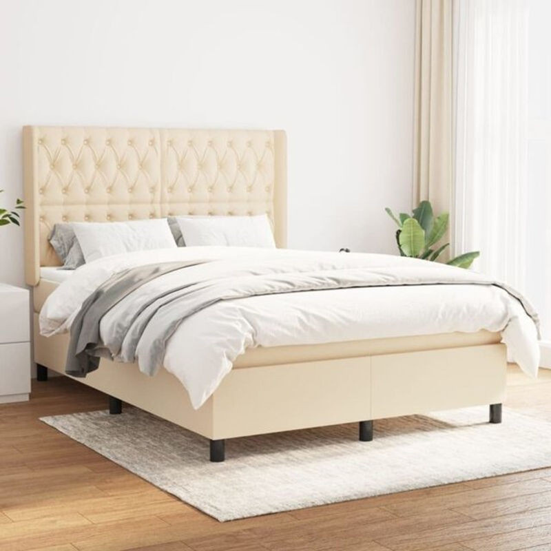 Vidaxl Boxspringbett mit Matratze in Beige aus Stoff und Holzwerkstoff B/T/H: 140 x 200 x 128 cm - Bild 1