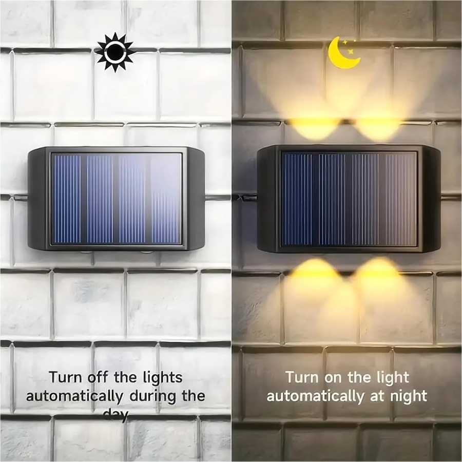 Heinast LED-Solarleuchte für den Außenbereich in Schwarz mit warmweißem Licht, wasserdichte Solar-Wandleuchte für Garten und Zaun, Up-and-Down-Beleuchtung, rechteckiges Design - Bild 4