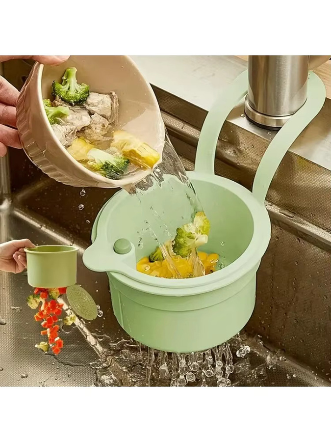 2-in-1-Waschtischkorb zum Aufhängen in Gelb mit abnehmbarem Filter und platzsparender Entwässerung für Lebensmittelabfälle - Bild 2