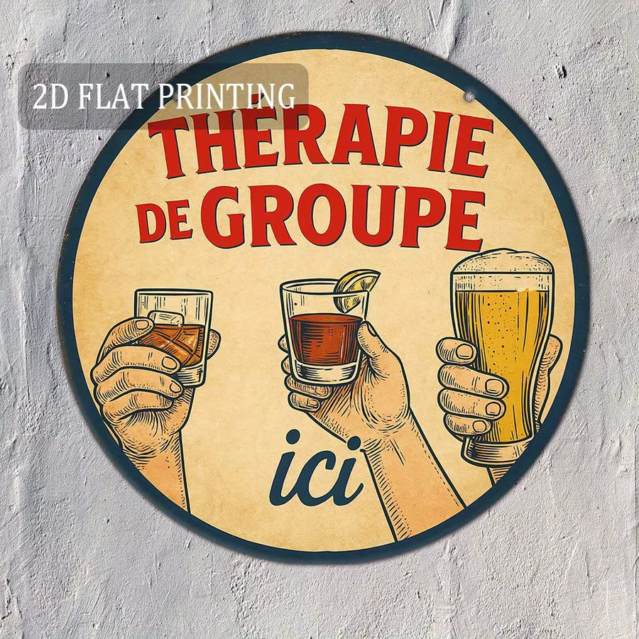 Potdemiel Vintage Wanddekoration Französische Gruppen-Therapie Retro Zitat für Küche und Bar, Breite: 20,32 cm, Höhe: 20,32 cm - Bild 3