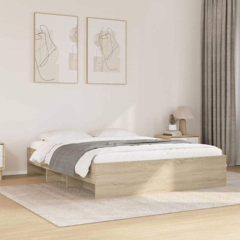 Bettgestell Funktionsbett Vidaxl aus Holzwerkstoff in Sonoma-Eiche Natur, B/T/H: 150 x 200 cm - Bild 1