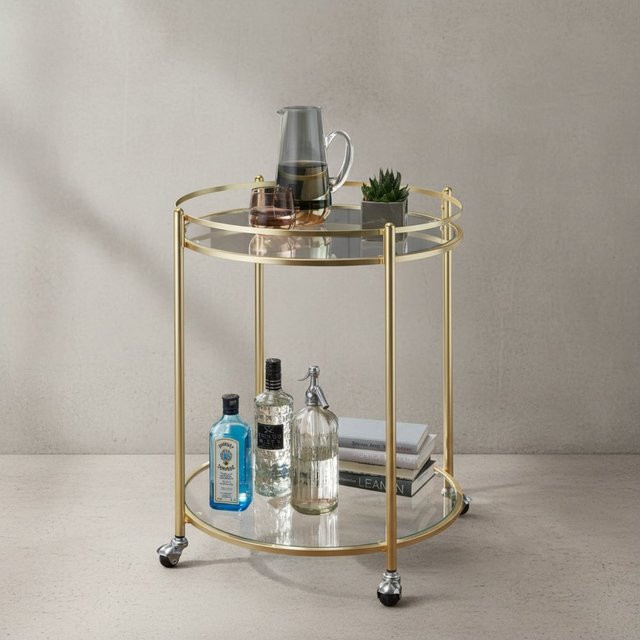 KADIMA DESIGN Servierwagen in Gold mit Sicherheitsglas und Rollen für die Küche - Bild 1