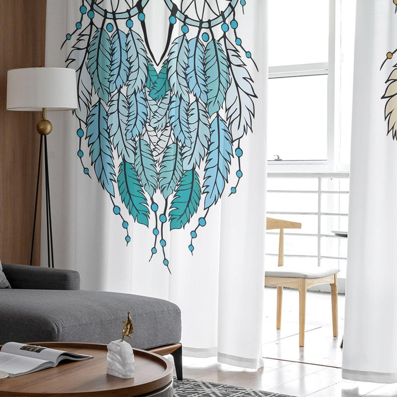 A Family Of Home Textiles Traumfänger-Eulenfeder-Fenstervorhang aus Tüll, transparenter Vorhang mit Cartoon-Motiv für Wohnzimmer und Schlafzimmer, B: 135 cm, H: 114 cm - Bild 4