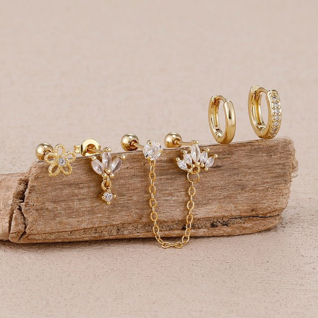 Yuedane Ohrring Set Edelstahl, Gold, Kristall, Zirkonia, Verspielt - Bild 1