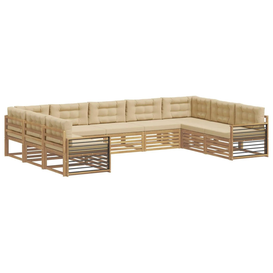 vidaXL Outdoor-Sofagarnitur 9-teilig aus Akazie Massivholz in Weiß und Beige mit L-Form und Polstern - Bild 2