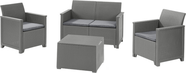 Keter Lounge-Set Emma aus Polyrattan in Graphit bestehend aus 2-Sitzer-Sofa, 2 Sesseln und Tisch - Bild 1