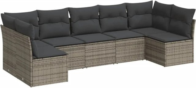 vidaXL 7-tlg Garten-Sofagarnitur aus Poly Rattan in Grau mit Sitzkissen und Stauraum - Bild 1