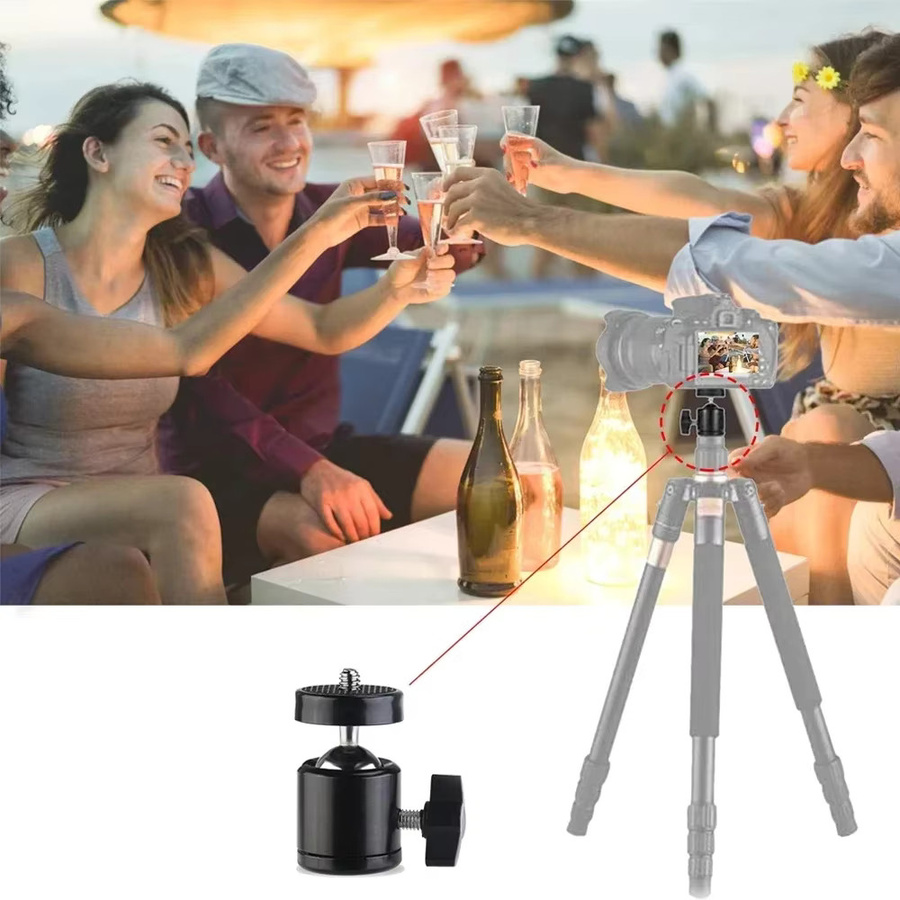 EXSKOF Mini-Kugelkopf-Adapter aus Aluminiumlegierung mit 1/4-Zoll-Schraube, 360 Grad drehbar, Farbe: Schwarz - Bild 6